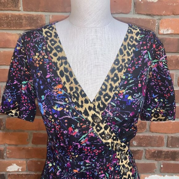 Anthropologie Maeve Womens Morgan Mixed Print SS Dress Size 2 V Neck - Picture 4 of 10